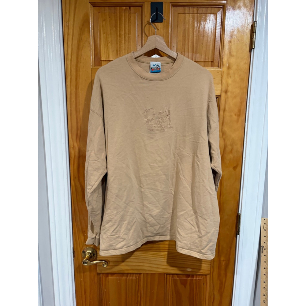 Vintage Peanuts Snoopy Camp Snoopy Embroidered Sweatshirt Beige Made USA XL